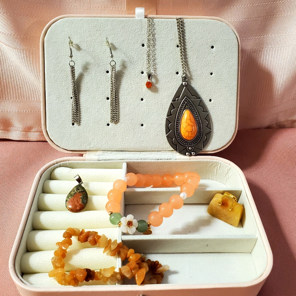 Fun Orange & Silver Jewelry Set with Jewelry Box BIRTHDAY GIFT VALENTINES DAY